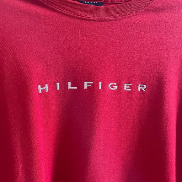 TOMMY Hilfiger Y2K Red T-Shirt Mens Large - Picture 3 of 7